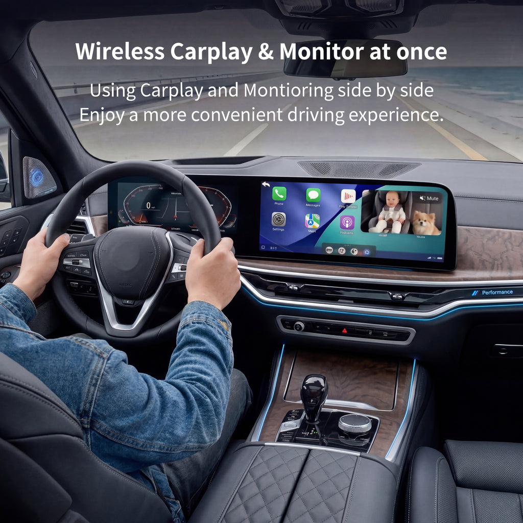 Wireless CarPlay Baby Monitor with Rear Camera, 1080P HD, 150° Wide Angle, Night Vision, for Kids & Pets
