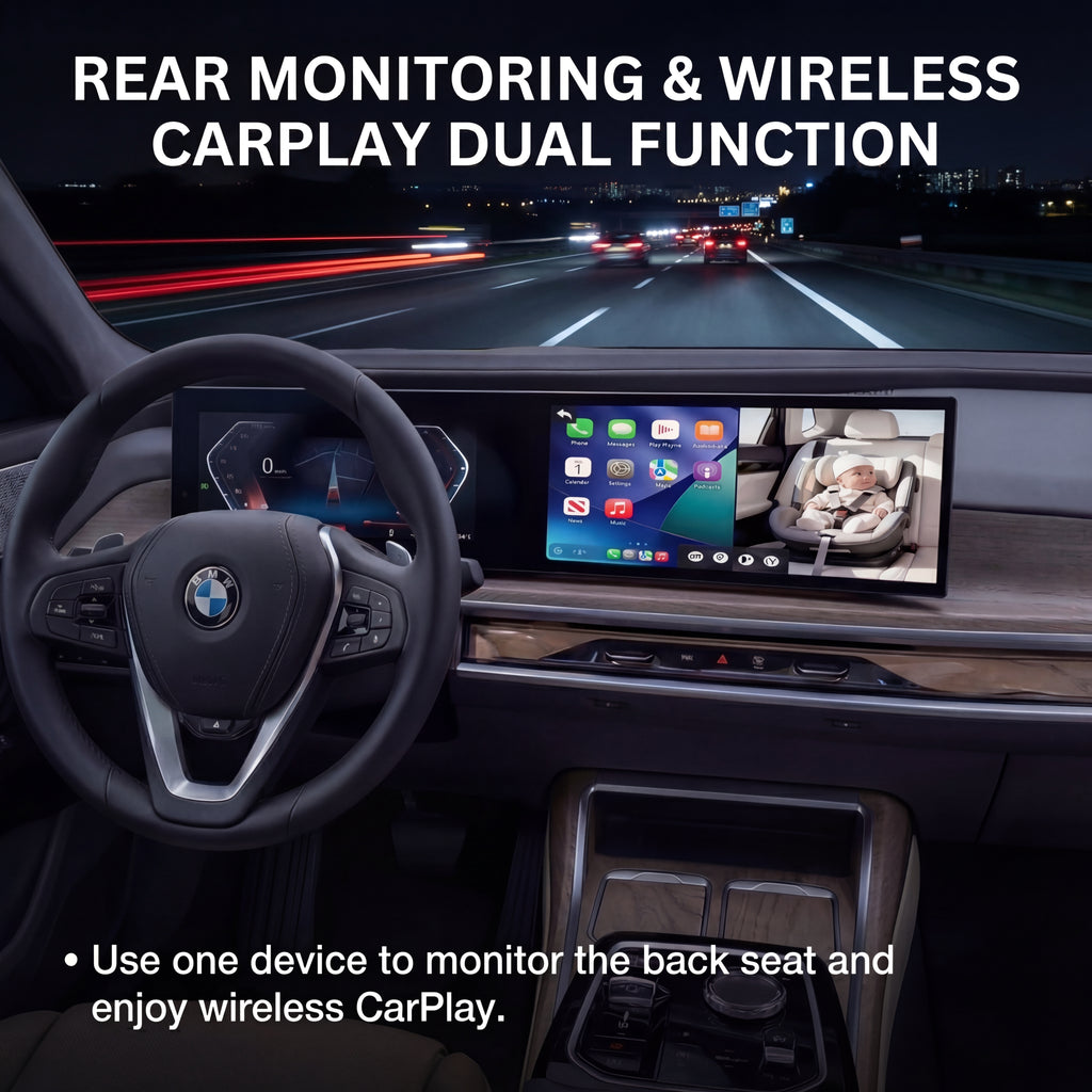 Wireless CarPlay Baby Monitor with Rear Camera, 1080P HD, 150° Wide Angle, Night Vision, for Kids & Pets